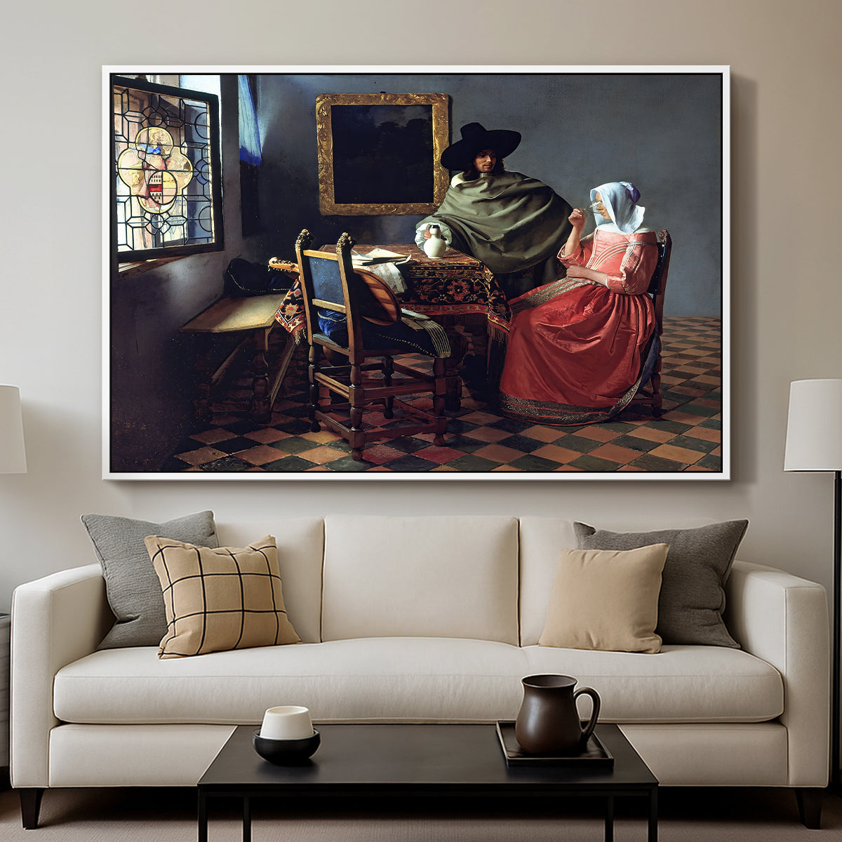 The Glass of Wine, c. 1660 - Floater Framed Canvas Print