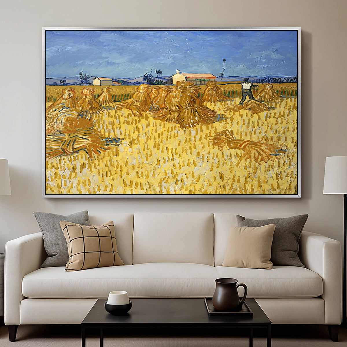 Wheat Field with Sheaves (Harvest in Provence), 1888 - Floater Framed Canvas Print