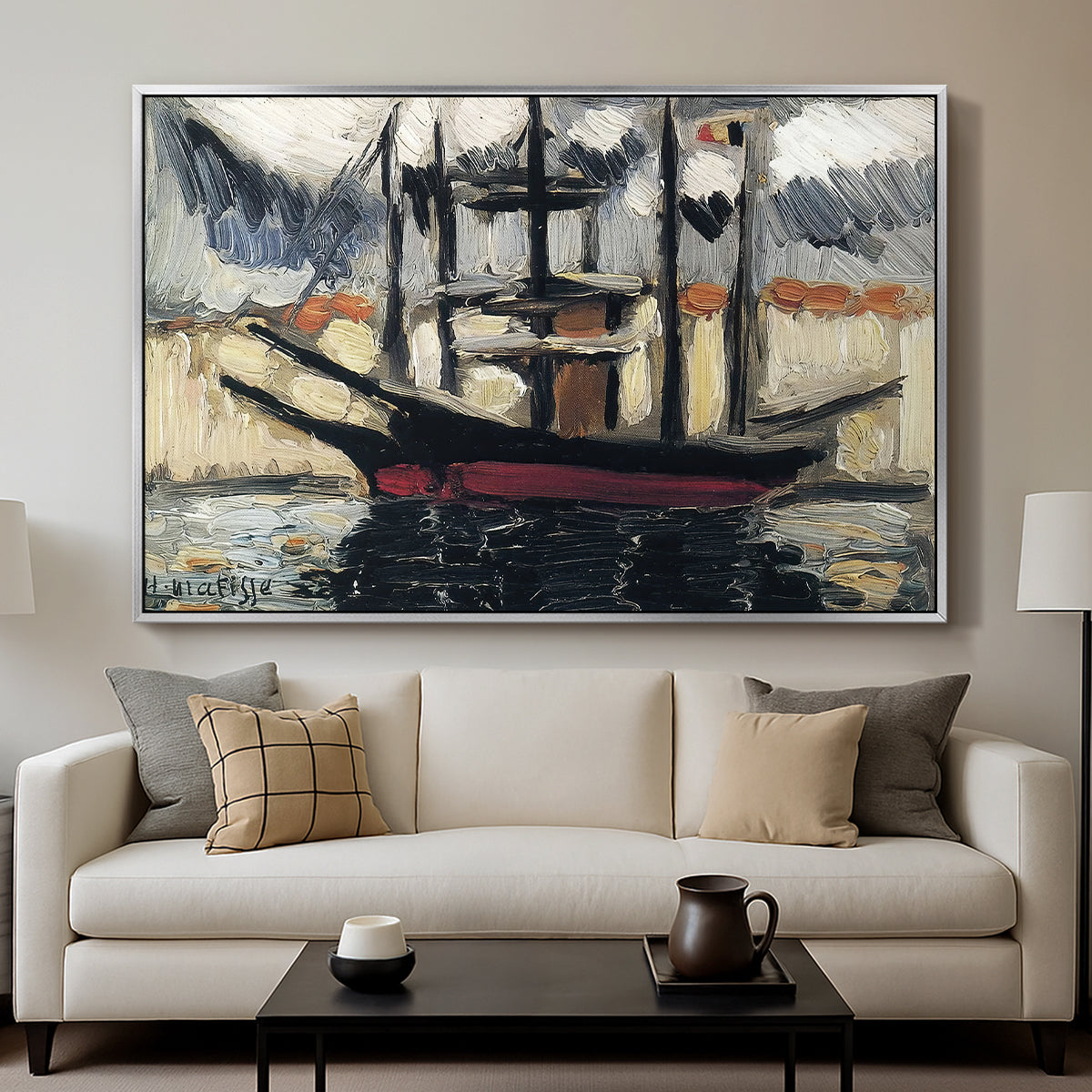 Two Boats Side by Side, Port of Marseilles, c. 1916 - Floater Framed Canvas Print