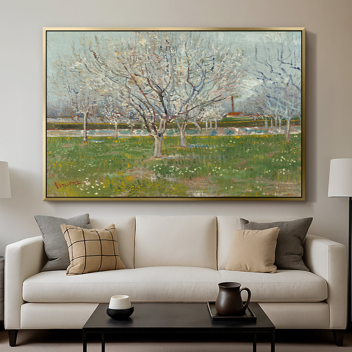 Orchard in Blossom (Plum Trees), 1888 - Floater Framed Canvas Print