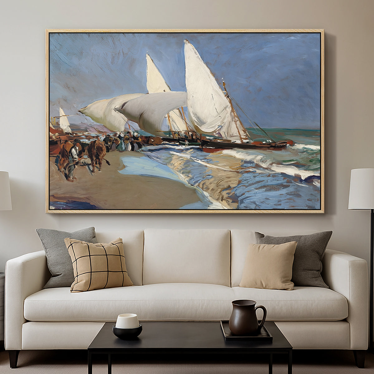 The Beach at Valencia, 1908 - Floater Framed Canvas Print