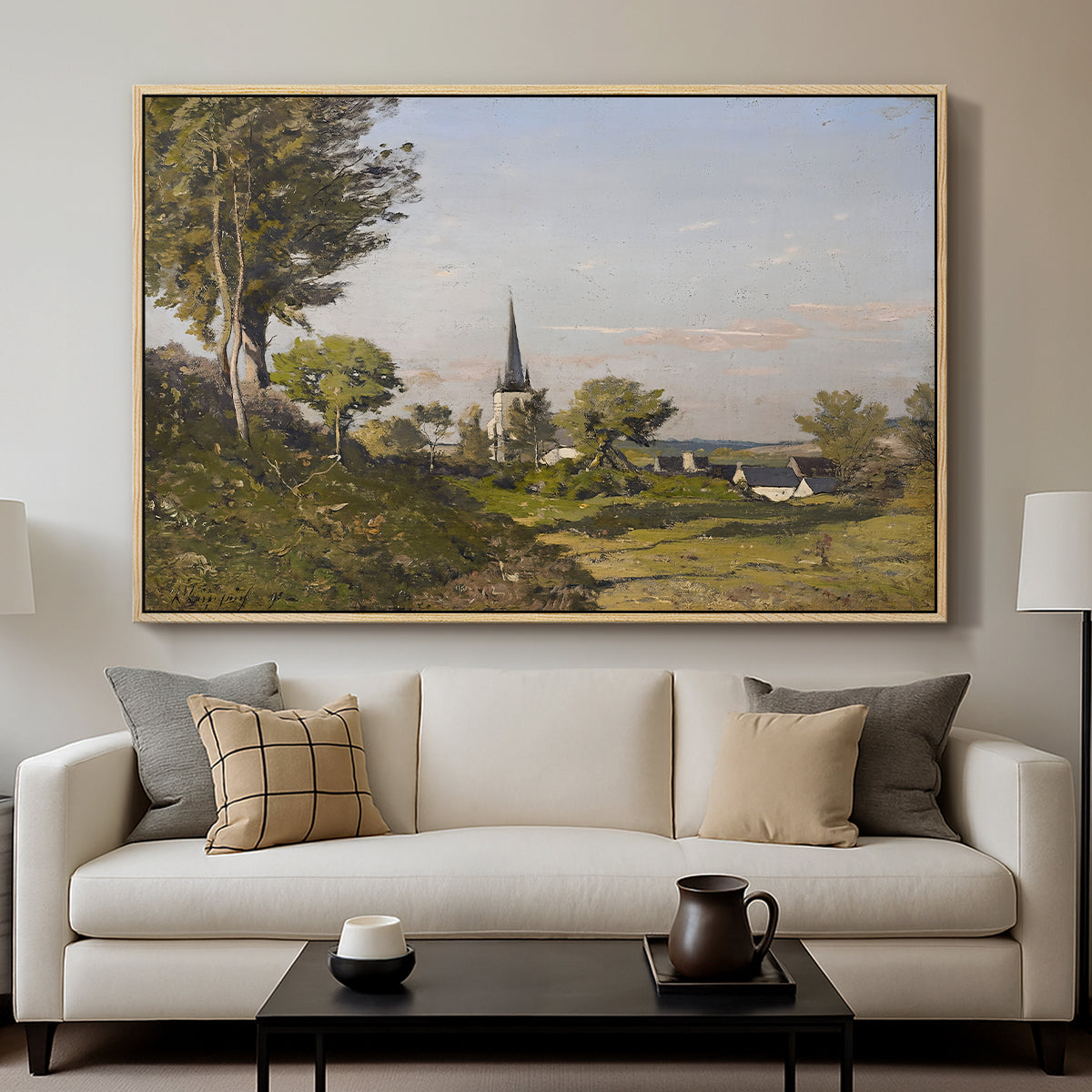Village Landscape with Church, 1891 - Floater Framed Canvas Print