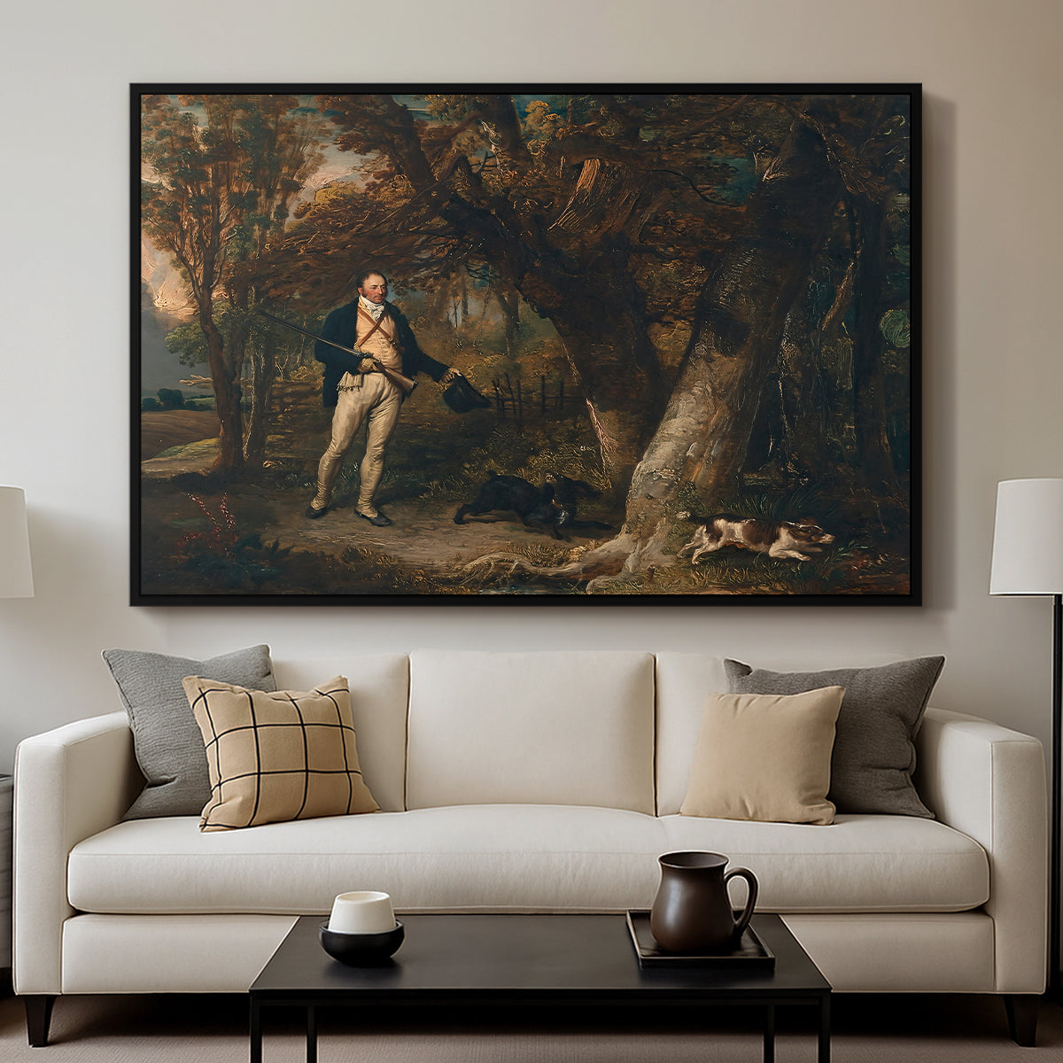 The Reverend Thomas Levett and Favourite Dogs, Cock-Shooting, 1811 - Floater Framed Canvas Print