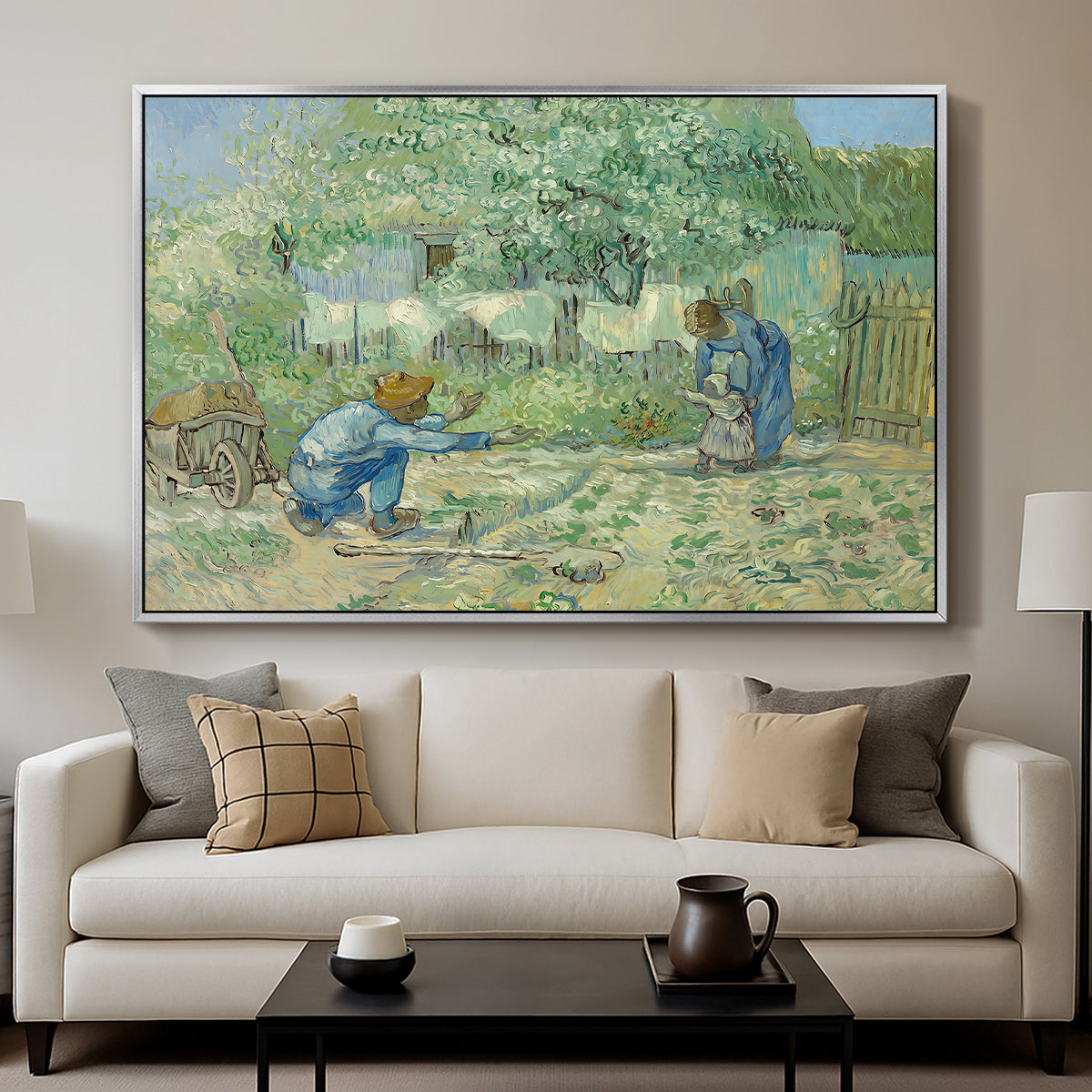 First Steps after Millet, 1890 - Floater Framed Canvas Print
