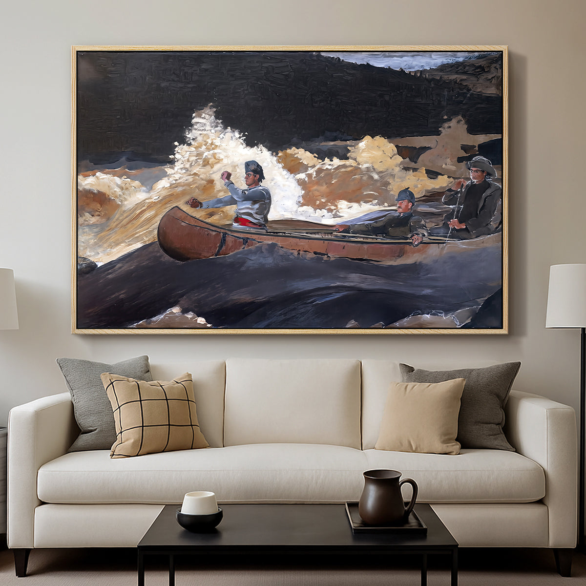 Shooting the Rapids, Saguenay River, 1905-1910 - Floater Framed Canvas Print