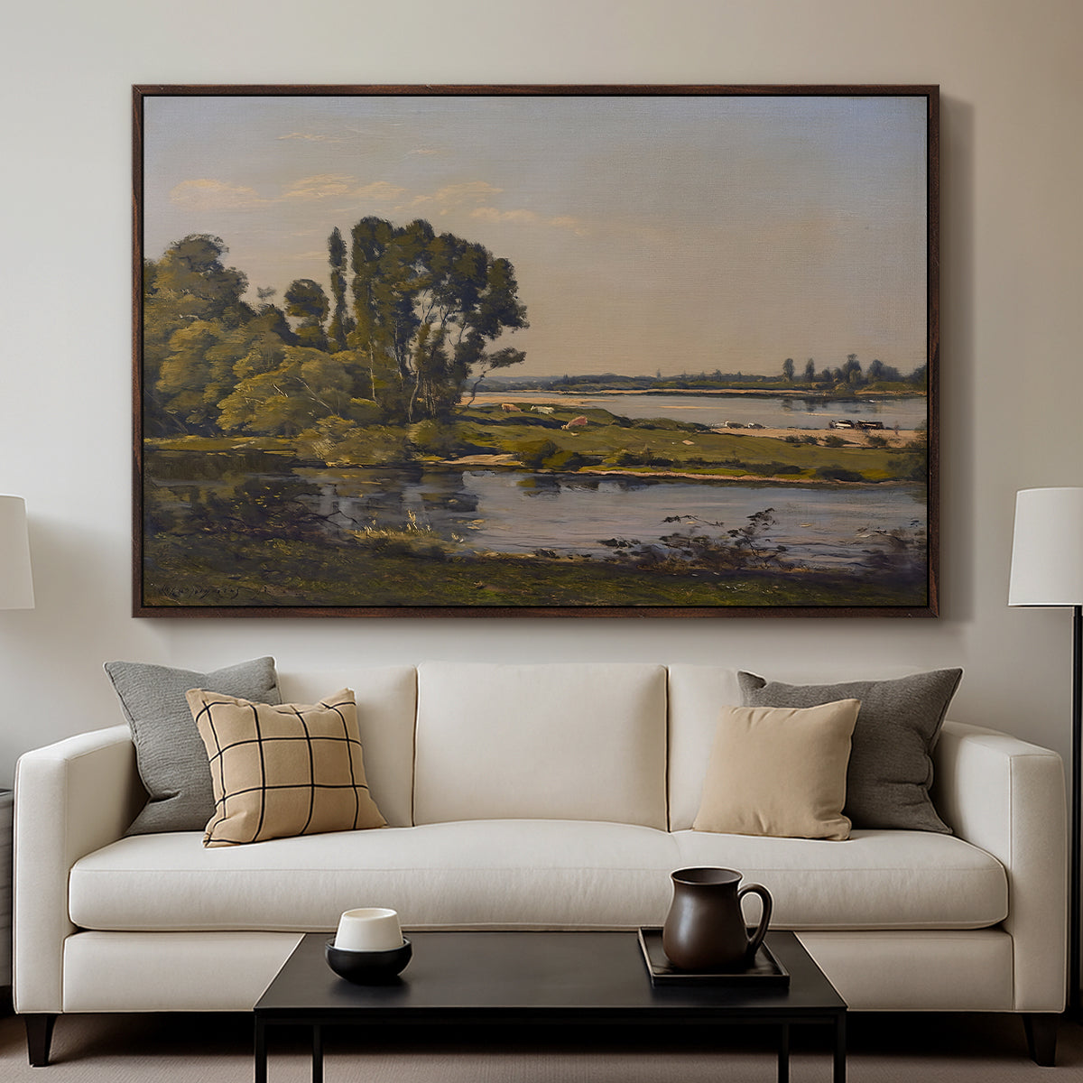 Landscape with a River, 1892 - Floater Framed Canvas Print