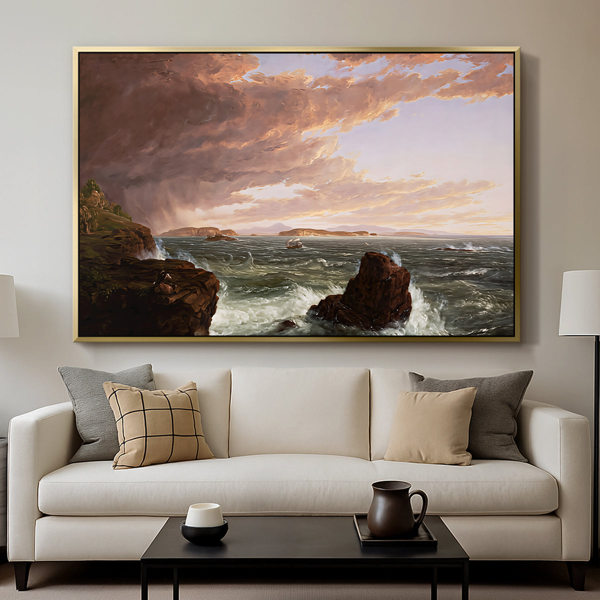 Views Across Frenchman's Bay from Mt. Desert Island, After a Squall, 1845 - Floater Framed Canvas Print