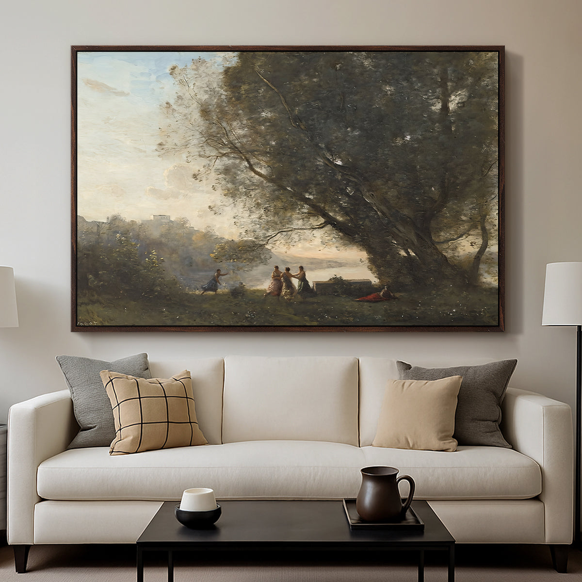 Dance Under the Trees at the Edge of the Lake, c. 1865-1870 - Floater Framed Canvas Print