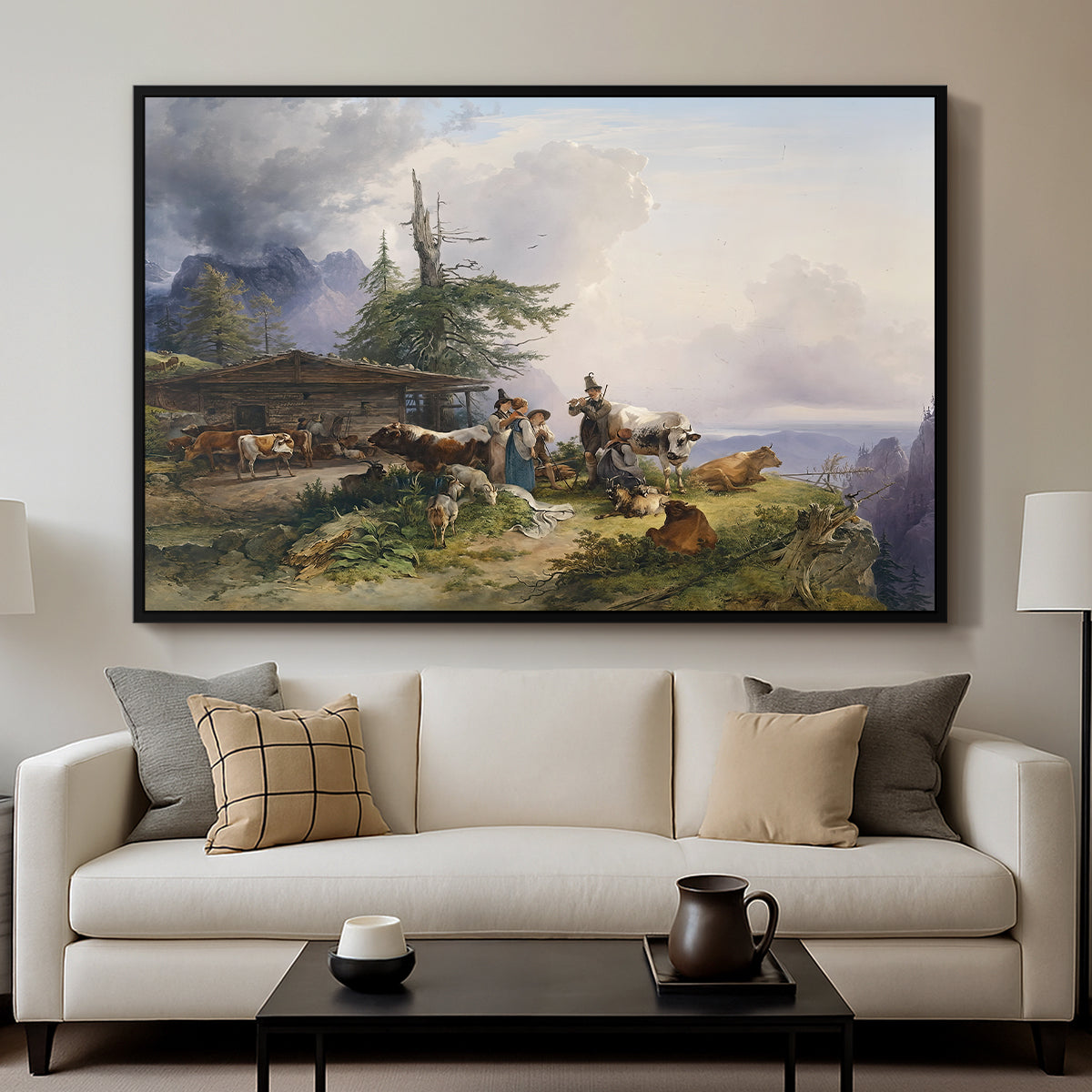 An Alpine Farm on the Untersberg, 1835 - Floater Framed Canvas Print