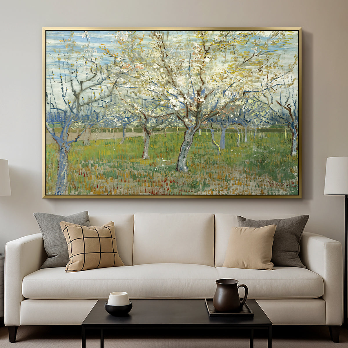 The Pink Orchard, 1888 - Floater Framed Canvas Print