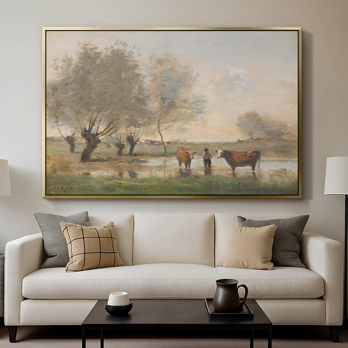 Cows in a Marshy Landscape, c. 1873-1874 - Floater Framed Canvas Print