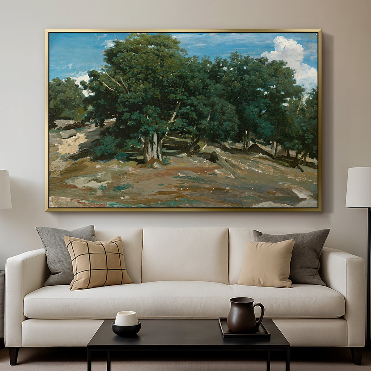 Fontainebleau: Oak Trees at Bas-Bréau, c. 1830-1835 - Floater Framed Canvas Print