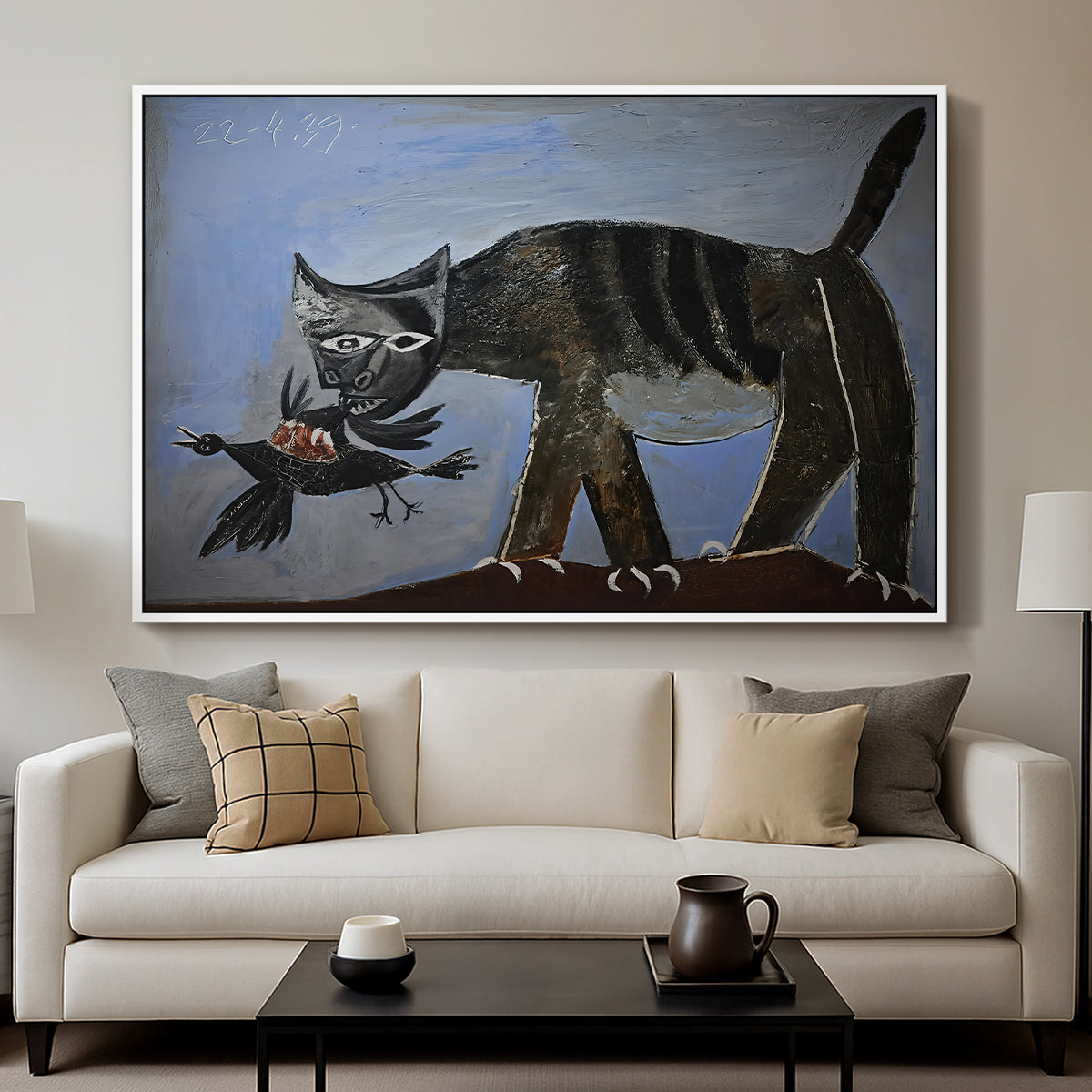 Cat Catching a Bird, 1939 - Floater Framed Canvas Print