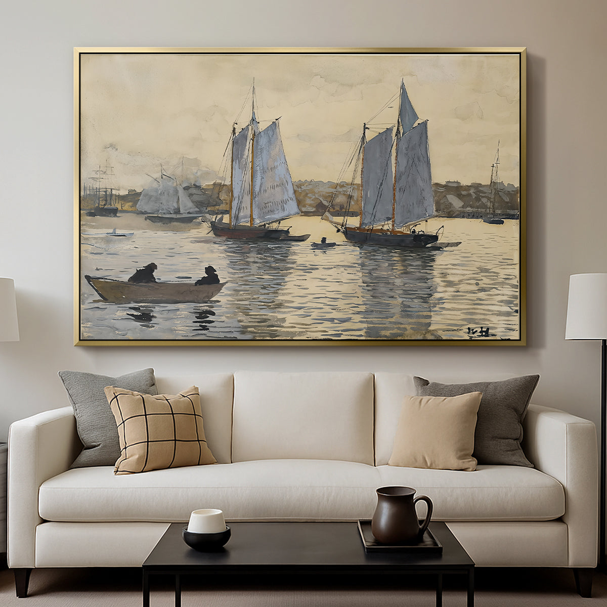 Two Schooners, Gloucester, c. 1880 - Floater Framed Canvas Print