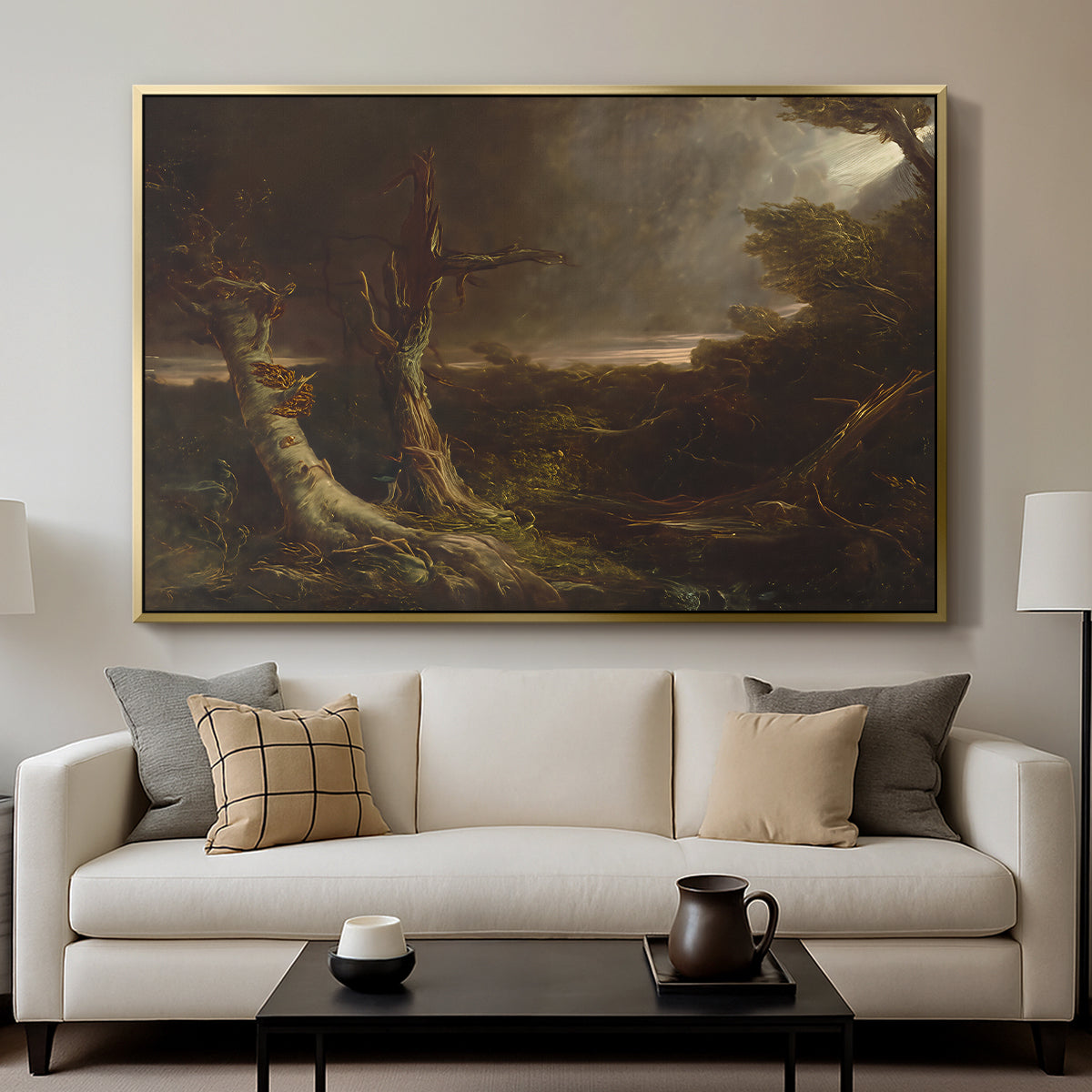 Tornado in an American Forest, 1835 - Floater Framed Canvas Print