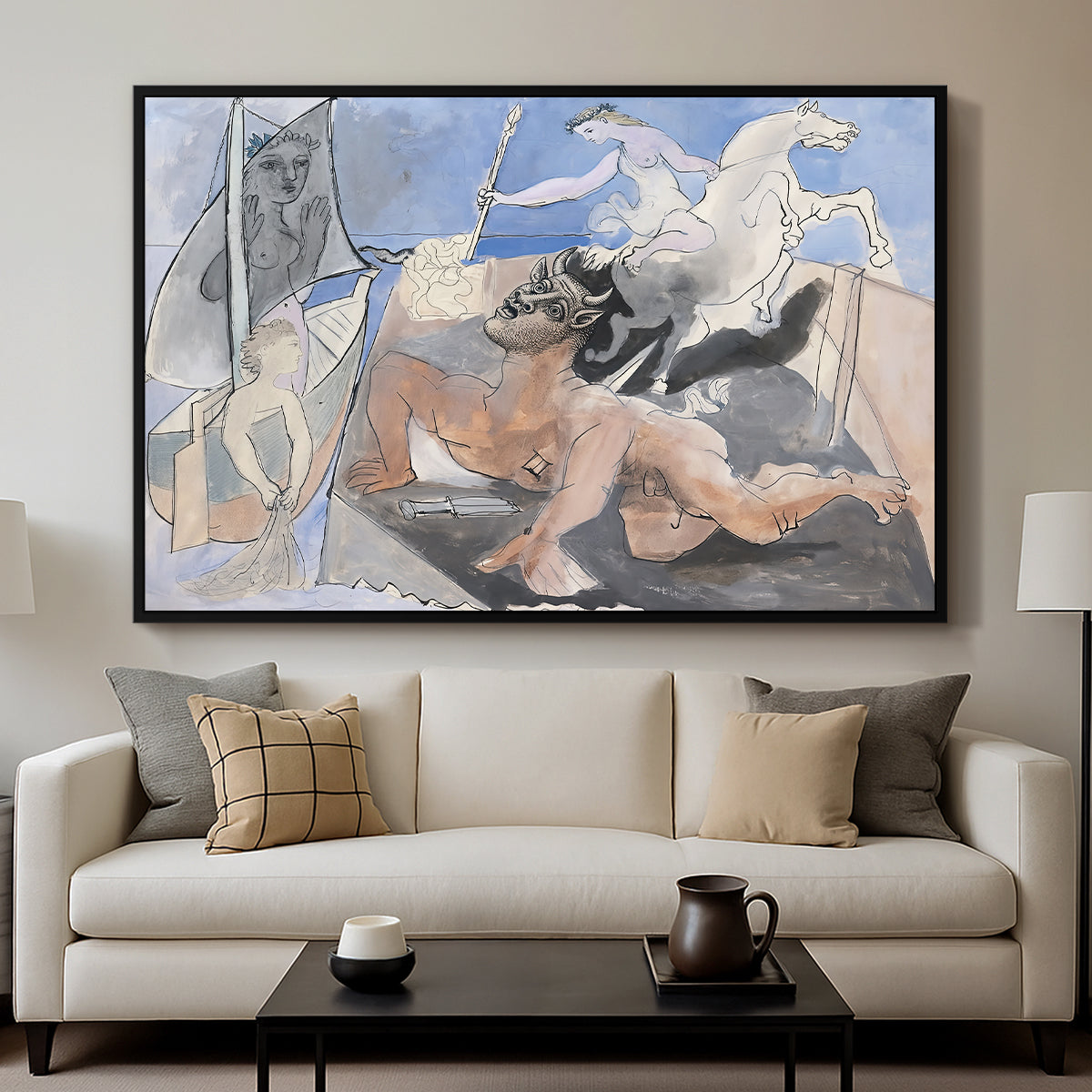 Composition with Minotaur, 1936 - Floater Framed Canvas Print