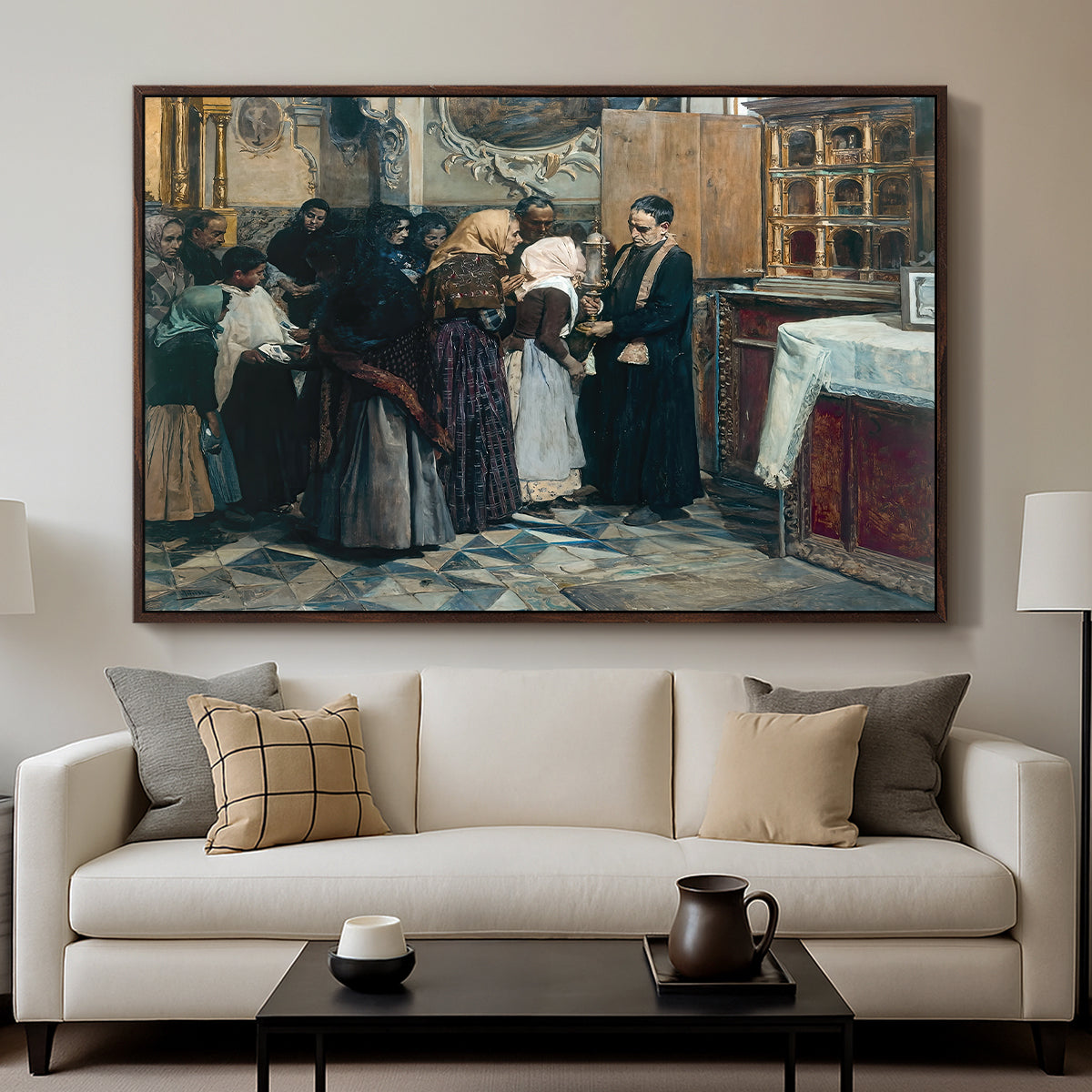 Kissing the Relic, 1893 - Floater Framed Canvas Print