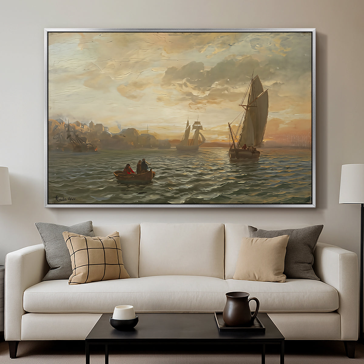 View from the Oslofjord, 1866 - Floater Framed Canvas Print