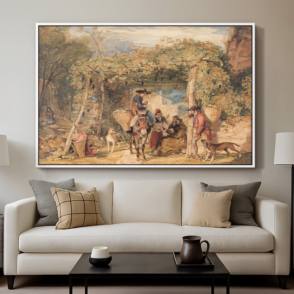 Figures and Animals in a Vineyard, c. 1829 - Floater Framed Canvas Print