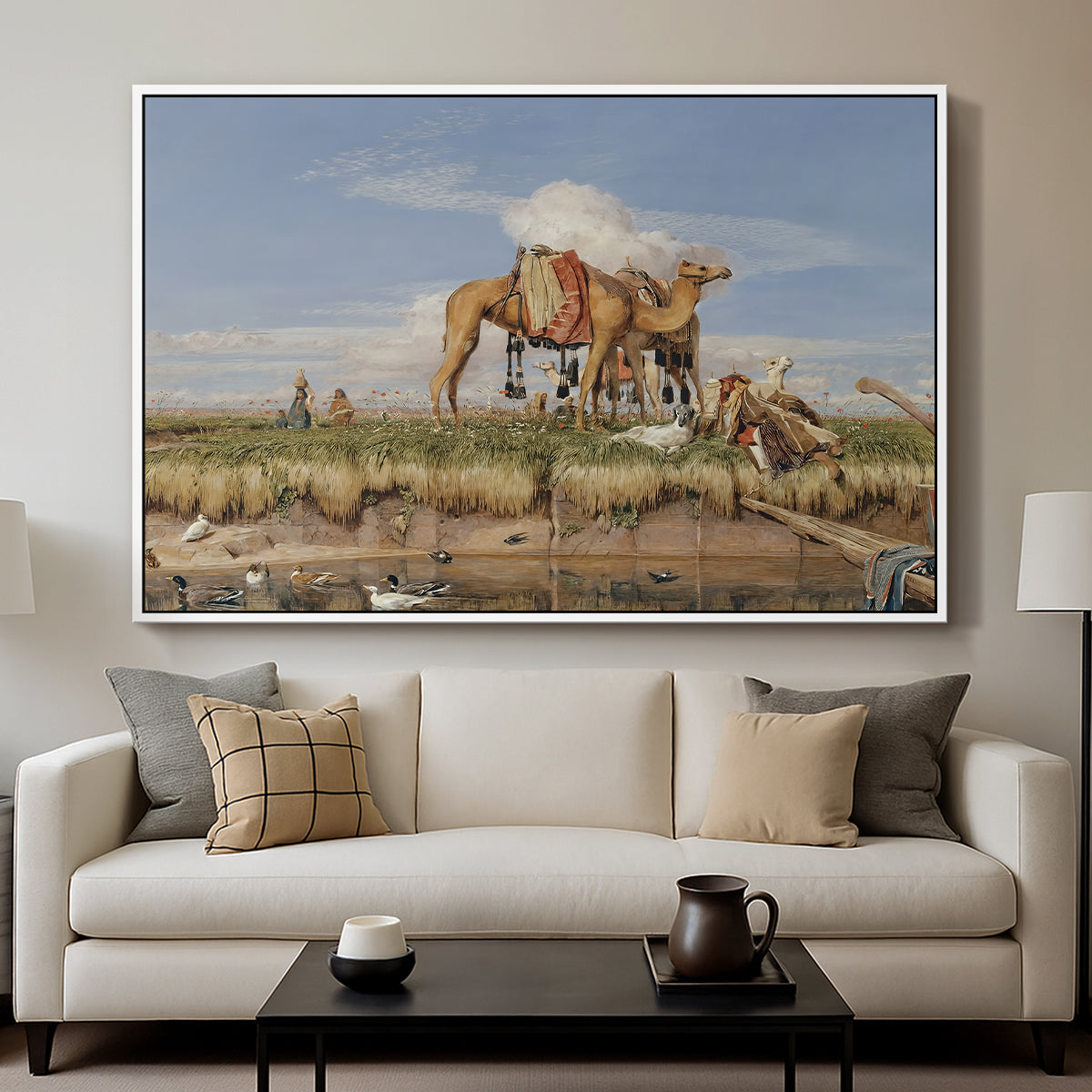 On the Banks of the Nile, Upper Egypt, 1876 - Floater Framed Canvas Print