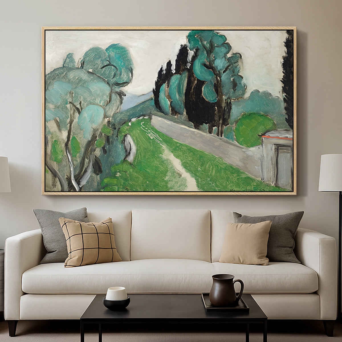 Landscape with Cypresses and Olive Trees near Nice, c. 1918 - Floater Framed Canvas Print