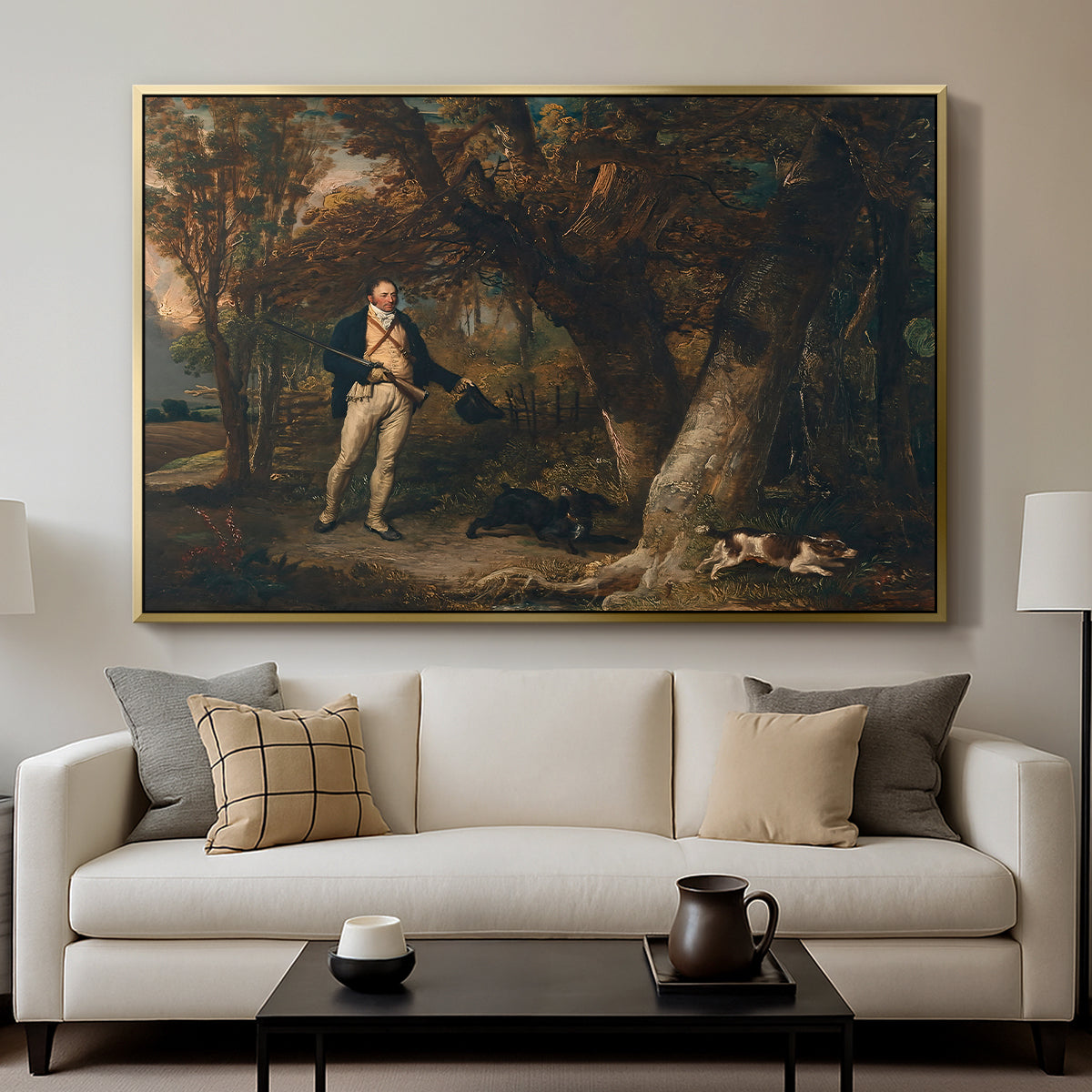 The Reverend Thomas Levett and Favourite Dogs, Cock-Shooting, 1811 - Floater Framed Canvas Print