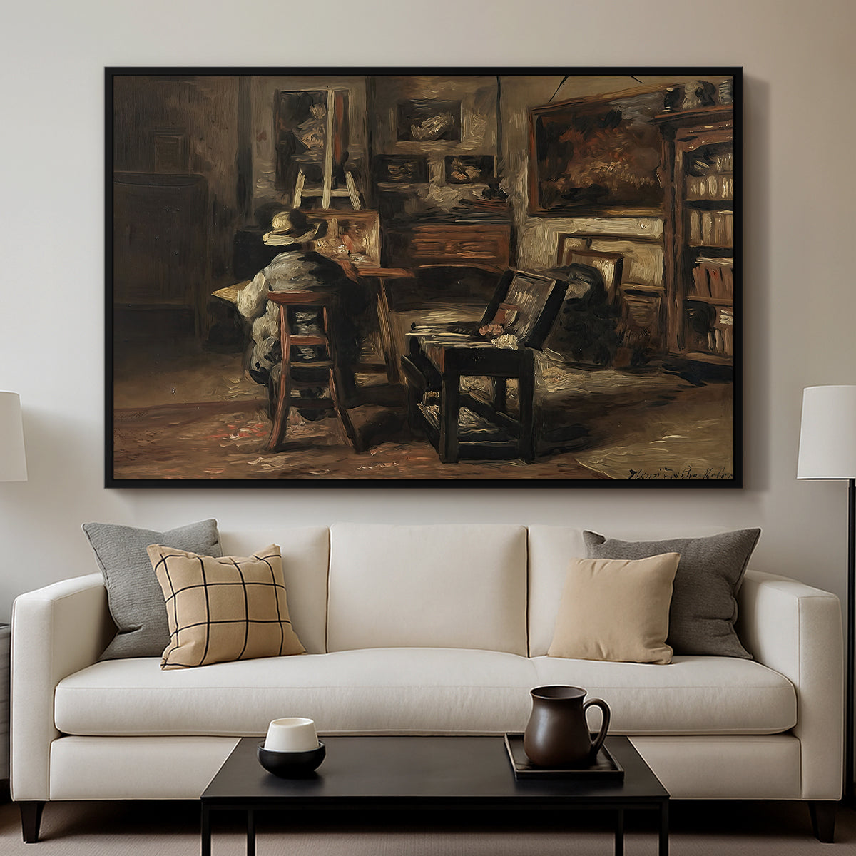 The Studio of Ferdinand De Braekeleer I, Father of the Painter, c. 1873-1885 - Floater Framed Canvas Print