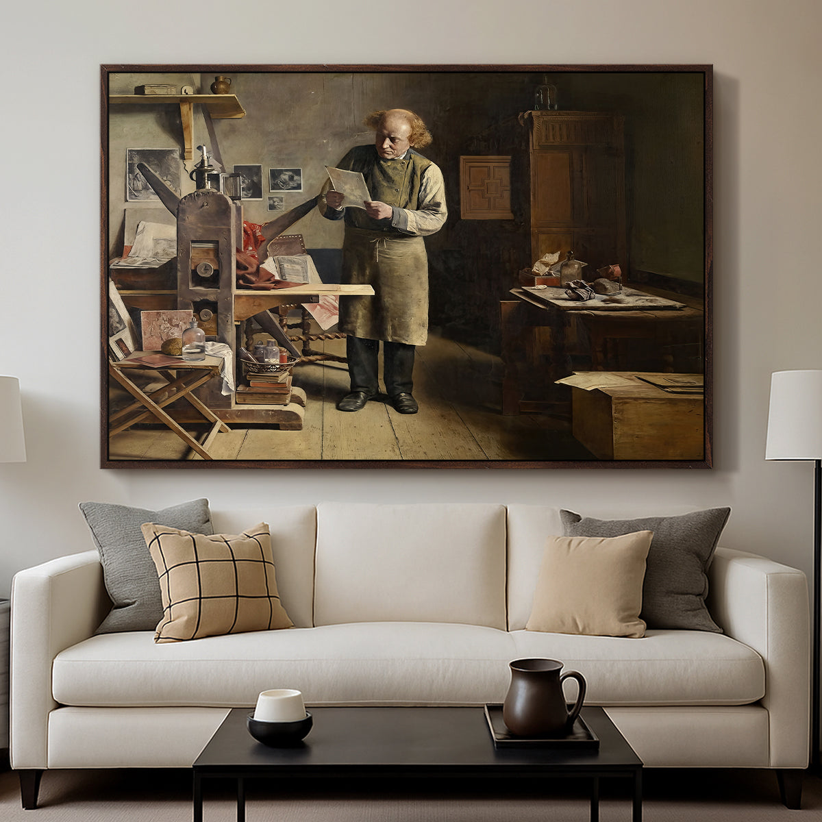 The Plate Printer, 1875 - Floater Framed Canvas Print