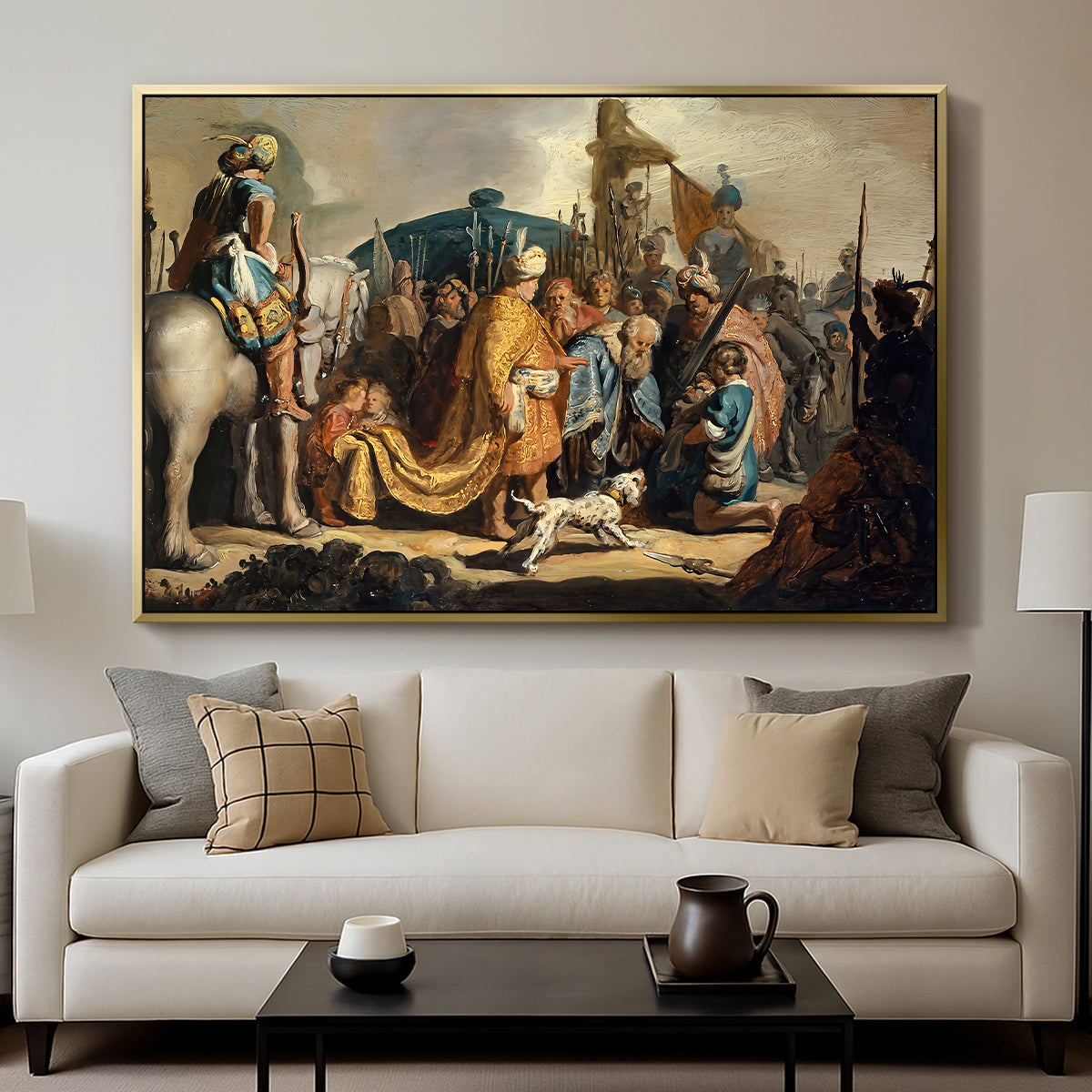 David with Goliath's Head in front of Saul, for Rembrandt, 1627 - Floater Framed Canvas Print