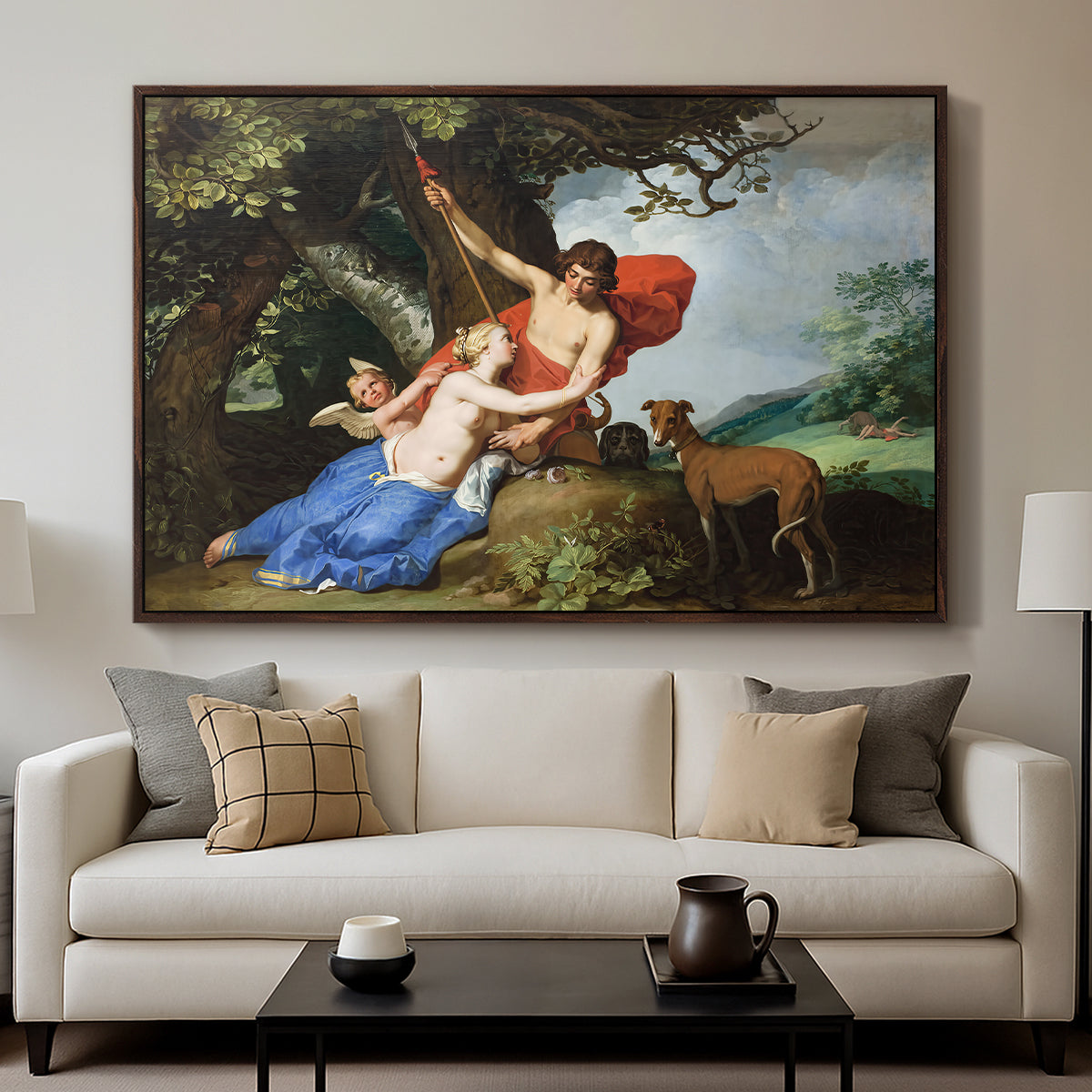 Venus and Adonis, 1632 - Floater Framed Canvas Print