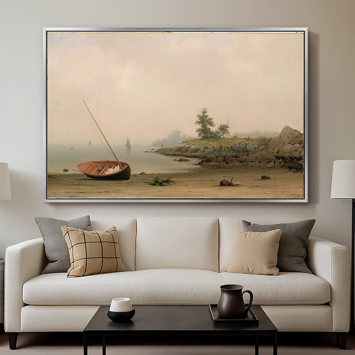 The Stranded Boat, 1863 - Floater Framed Canvas Print