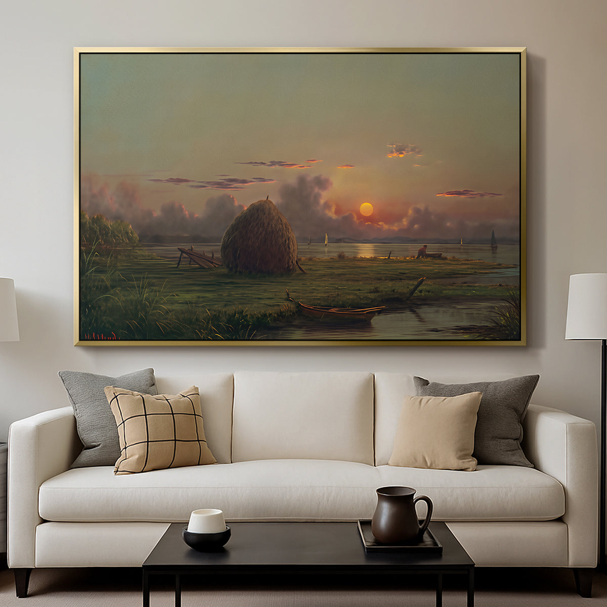 Haystack at Sunset, 1880 - Floater Framed Canvas Print