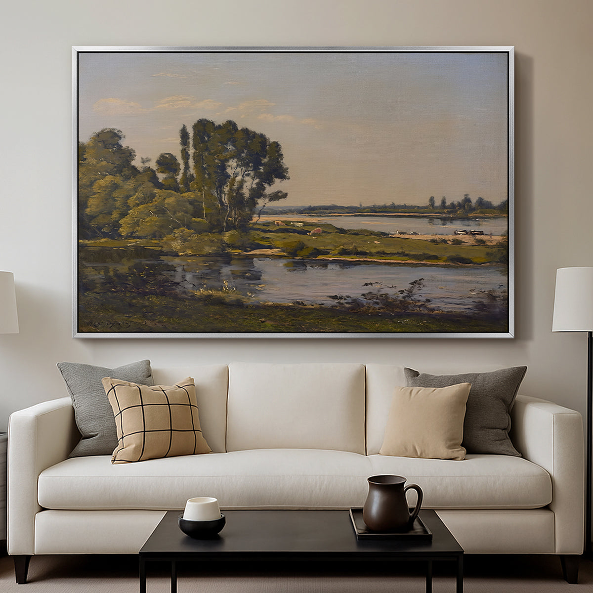 Landscape with a River, 1892 - Floater Framed Canvas Print