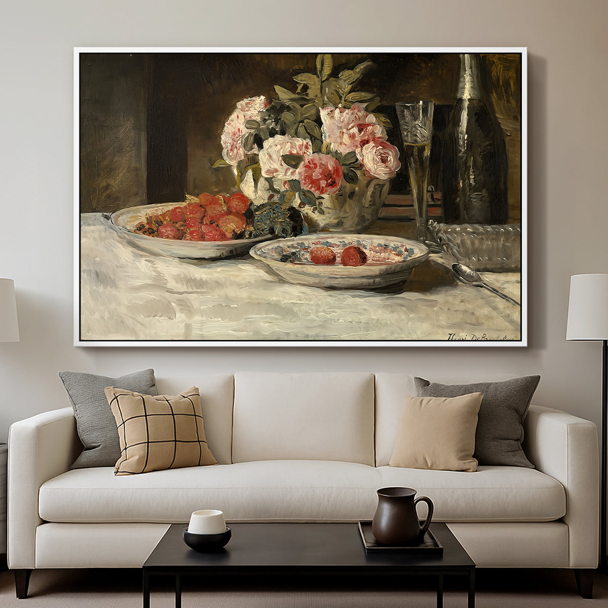 Strawberries and Champagne, c. 1881-1885 - Floater Framed Canvas Print