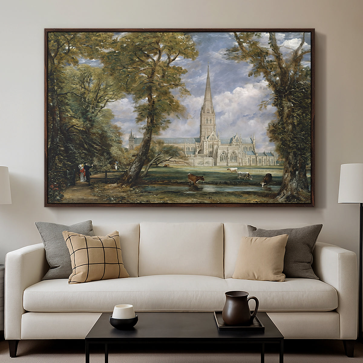 Salisbury Cathedral from the Bishop's Grounds, c. 1825 - Floater Framed Canvas Print