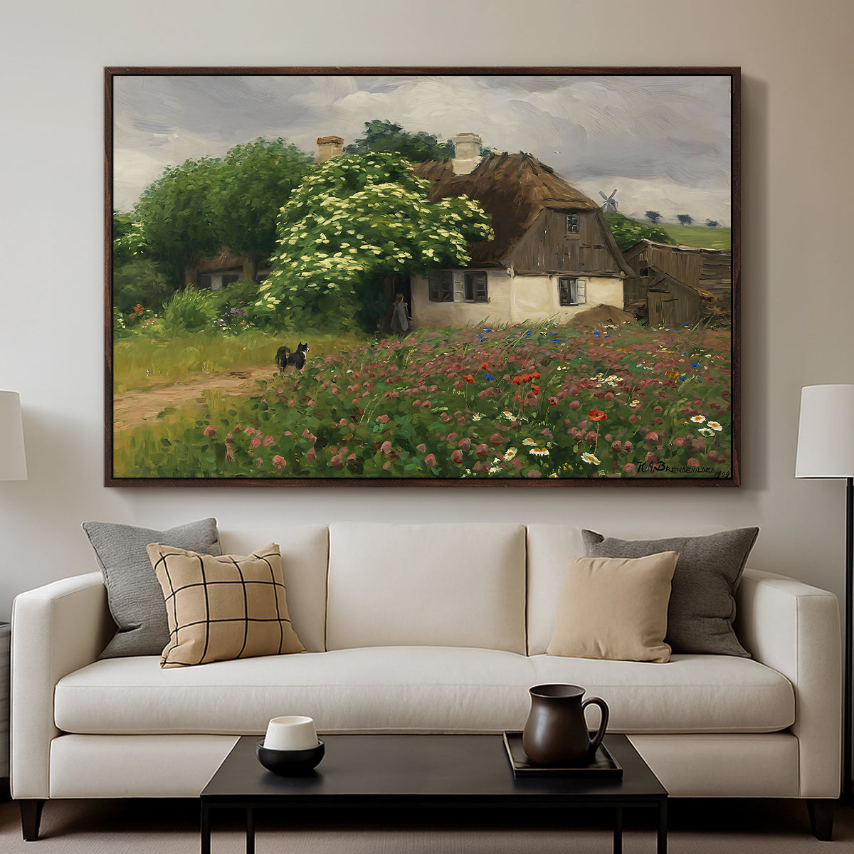 Farmhouse with Meadow Flowers, 1909 - Floater Framed Canvas Print