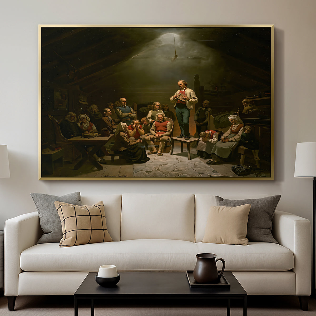 Low Church Devotion (Haugianerne), 1848 - Floater Framed Canvas Print