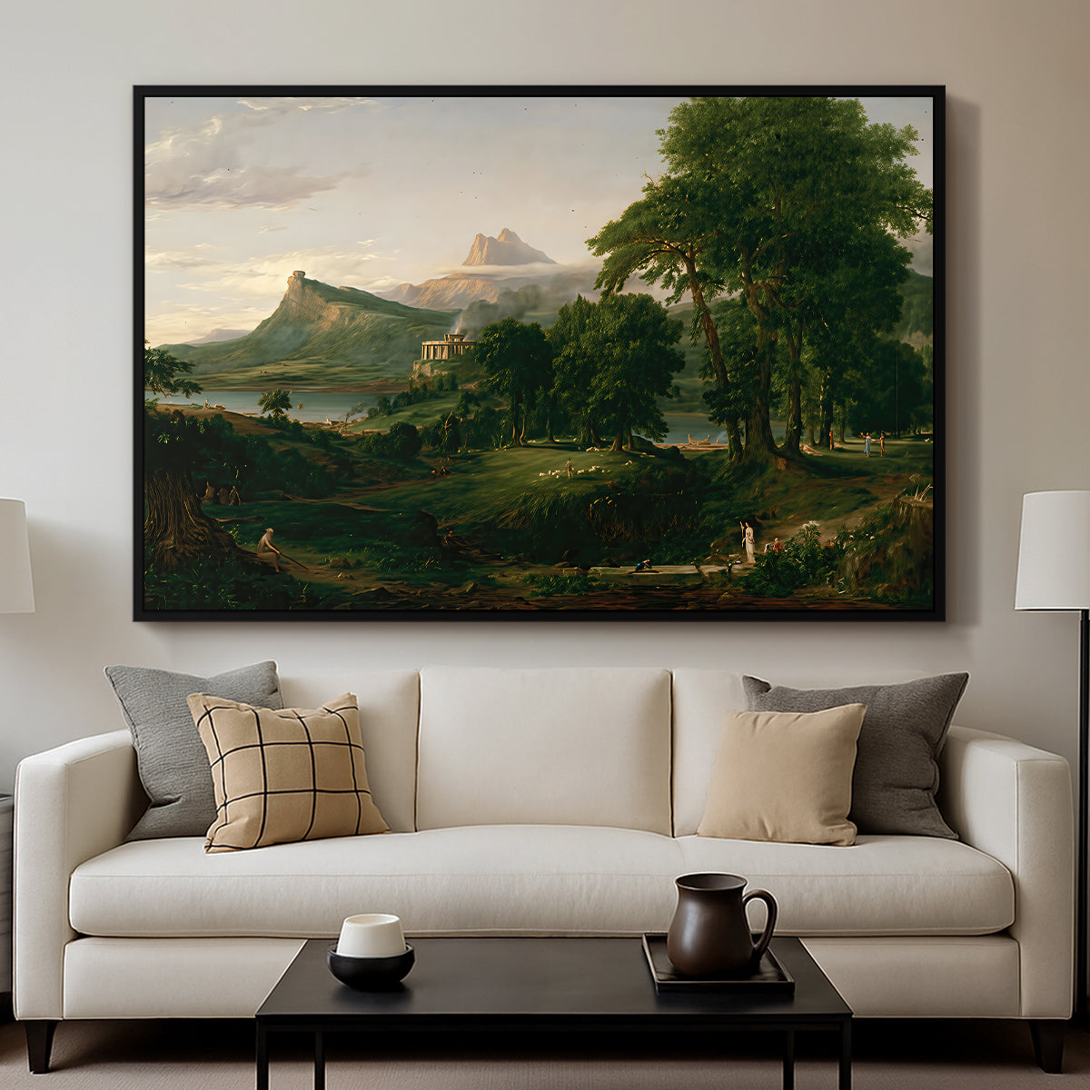The Course of Empire: The Arcadian or Pastoral State, 1834 - Floater Framed Canvas Print