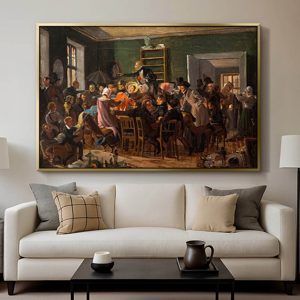 An Auction Scene, 1835 - Floater Framed Canvas Print