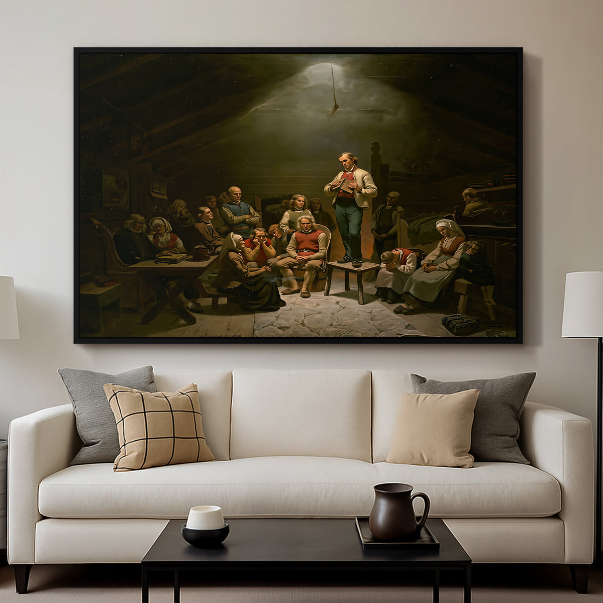 Low Church Devotion (Haugianerne), 1848 - Floater Framed Canvas Print