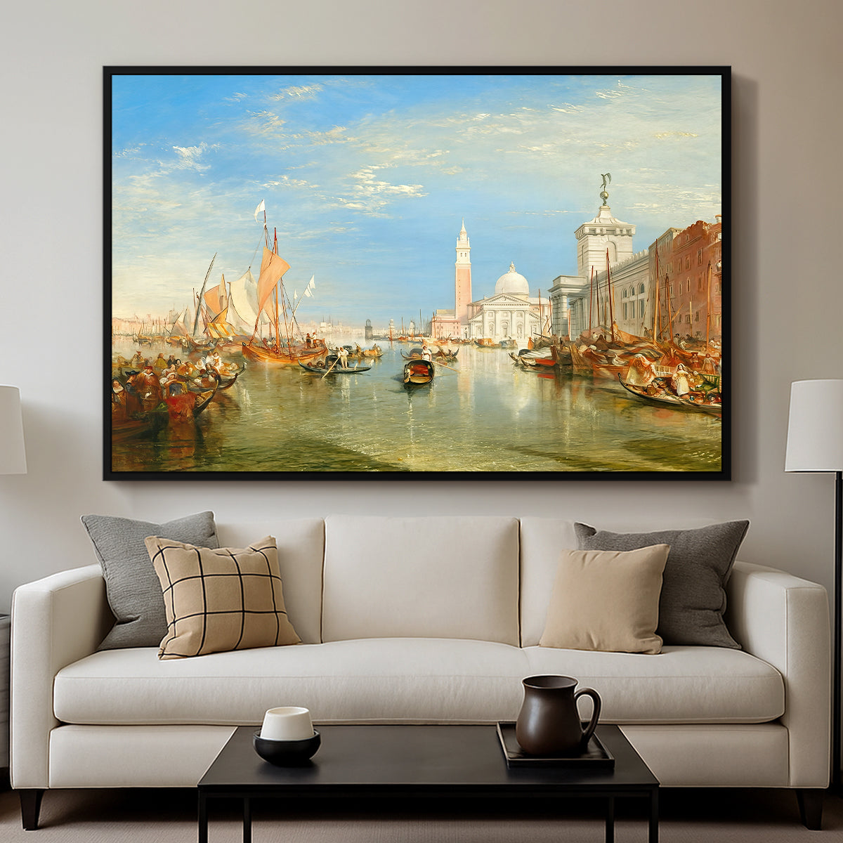Venice: The Dogana and San Giorgio Maggiore, 1834 - Floater Framed Canvas Print