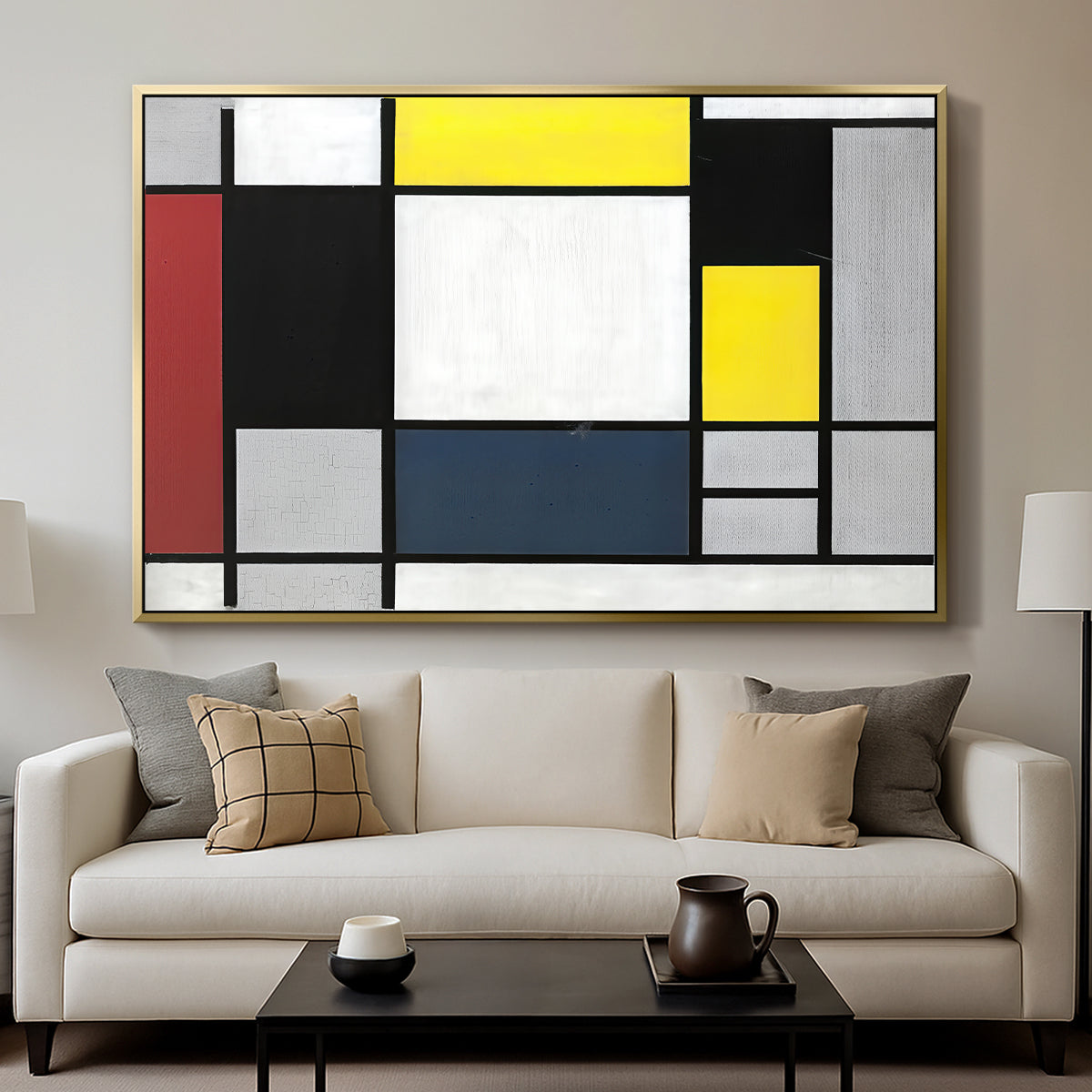 Composition with Yellow, Red, Black, Blue, and Gray, 1920 - Floater Framed Canvas Print