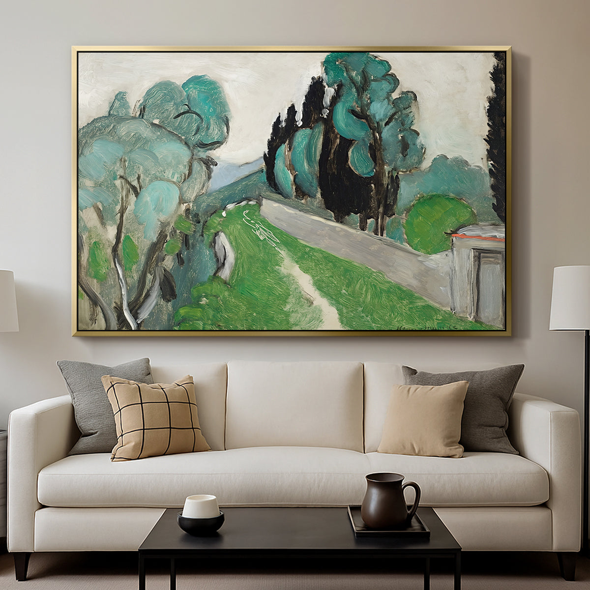 Landscape with Cypresses and Olive Trees near Nice, c. 1918 - Floater Framed Canvas Print