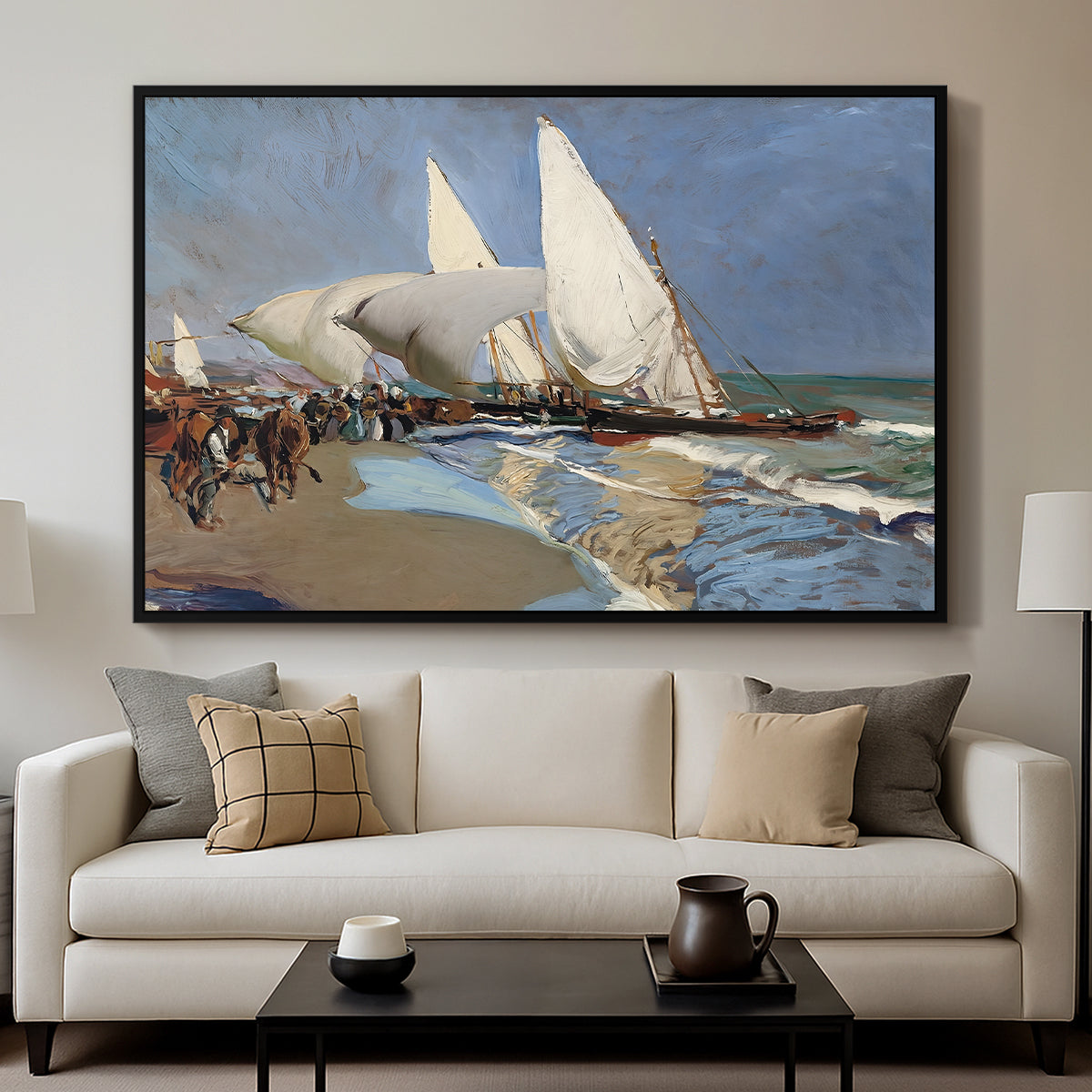 The Beach at Valencia, 1908 - Floater Framed Canvas Print