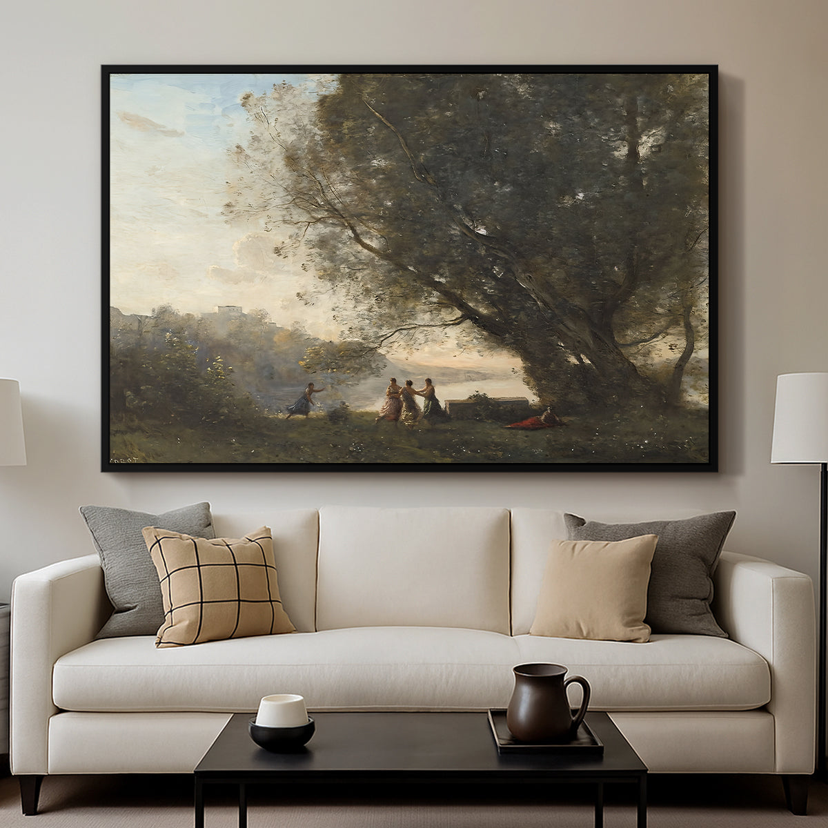Dance Under the Trees at the Edge of the Lake, c. 1865-1870 - Floater Framed Canvas Print