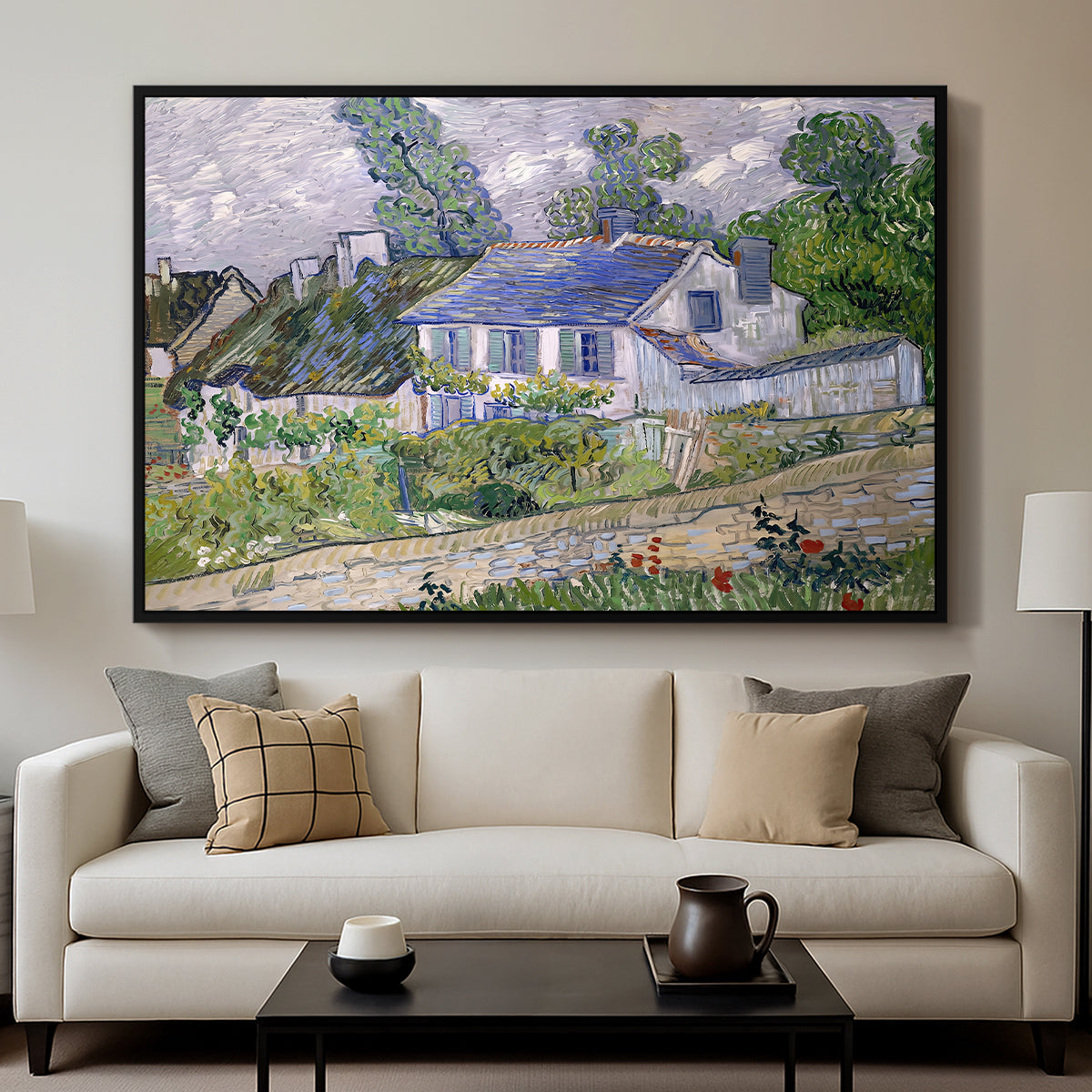 Houses in Auvers, 1890 - Floater Framed Canvas Print