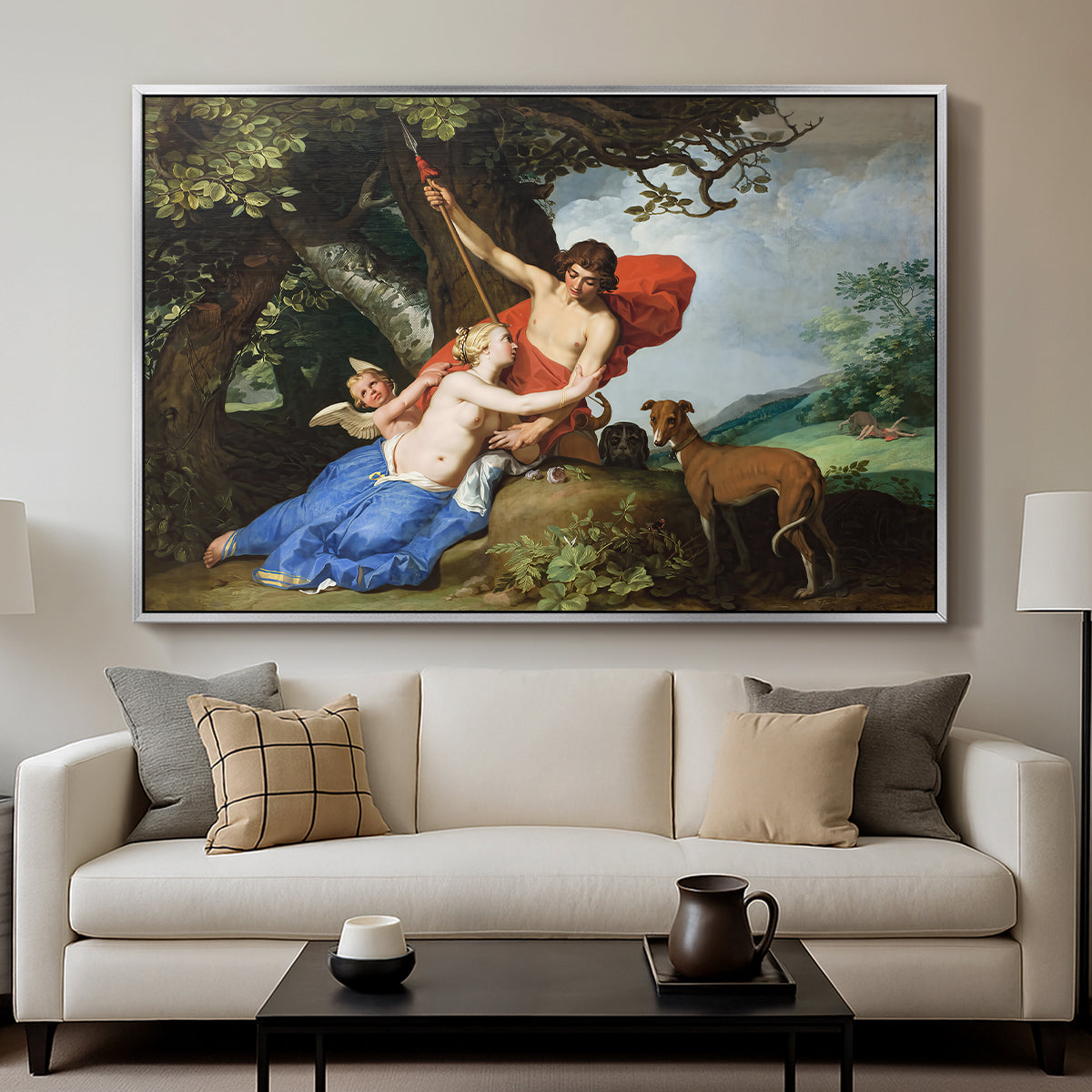 Venus and Adonis, 1632 - Floater Framed Canvas Print