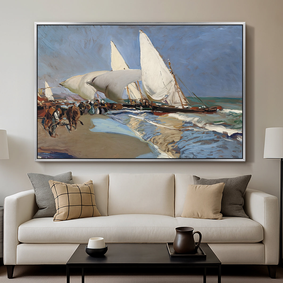 The Beach at Valencia, 1908 - Floater Framed Canvas Print