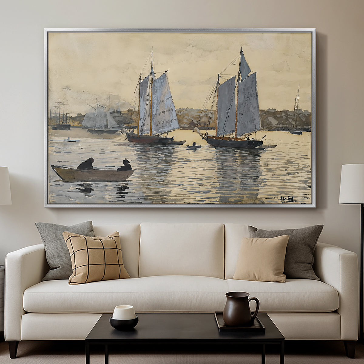 Two Schooners, Gloucester, c. 1880 - Floater Framed Canvas Print