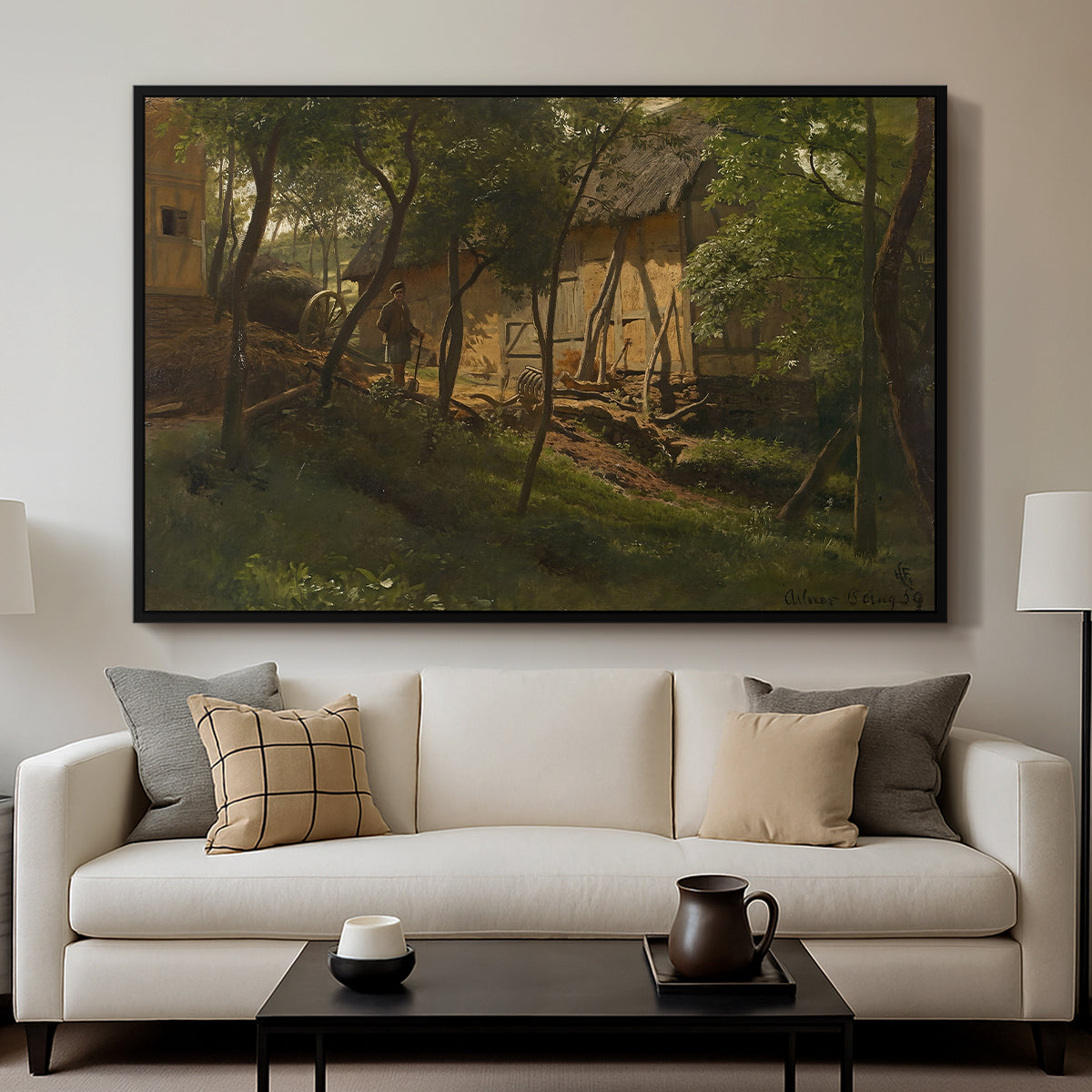 German Farm, 1859 - Floater Framed Canvas Print